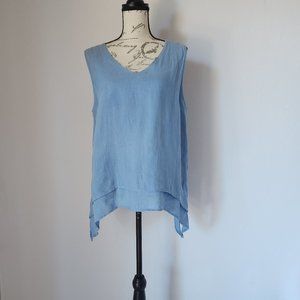 La. Fixsun 100% Pre-Shrunk Linen Lagenlook Layered Tank-Top Blue Made in USA
